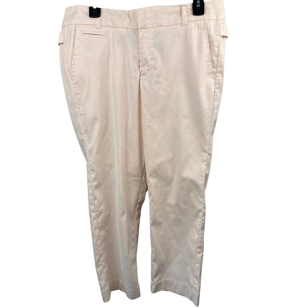 Norma Kamali Pink Pinstripe Pants 12 Straight High Rise Adjustable Waist Light - Picture 2 of 9